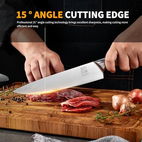 HAOCHUYI Premium Quality 14-Piece Knife Set with Block, Professional Chef Knife Set - Ultra-Sharp Kitchen Knives with Ergonomic Wood Handle, Ideal for Home, Outdoor, Camping, BBQ, and Gifts for Men - Thumbnail 3