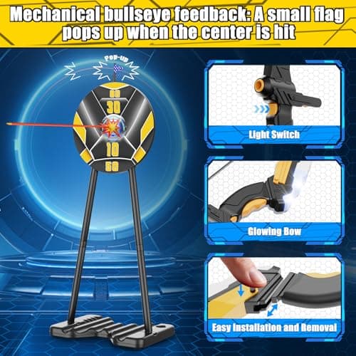 2 Pack Bow and Arrow for Kids, LED Light Up Archery Set with 20 Suction Cup Arrows&2 Quivers Indoor Outdoor Games for Kids Ages 4-8 8-12 Birthday Gifts Toys for 5 6 7 8 9 10 11 12 Year Old Boys Girls - Thumbnail 4