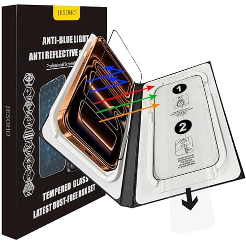 JESOHO Screen Protector for iPhone 17 Pro(6.3 inches) Blue Light Blocking,Anti Reflective Shatterproof HD Tempered Glass with Easy Installation Tray,Touch Sensitive,9H,2 Pack