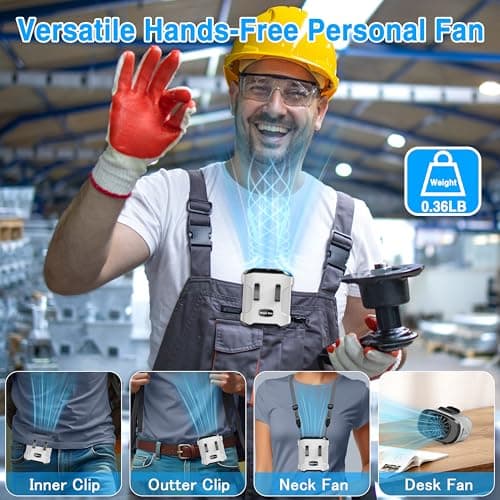 Sunoony Waist Fan Clip on Shirt Belt Body Wearable Hand-Free Rechargeable Battery Powered Fan with 3 Speed & Flashlight Cooling Portable Neck Fan for Outdoor Travel - Thumbnail 4