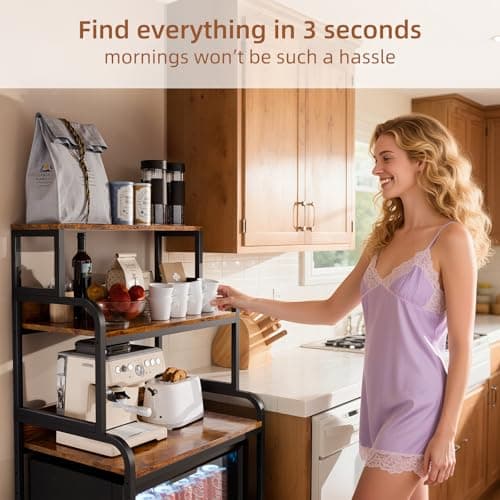 HAAYOT 4-Tier Mini Fridge Stand with Storage, 25.9" Industrial Storage Rack for Kitchen Dorm, Rustic Brown - Thumbnail 5