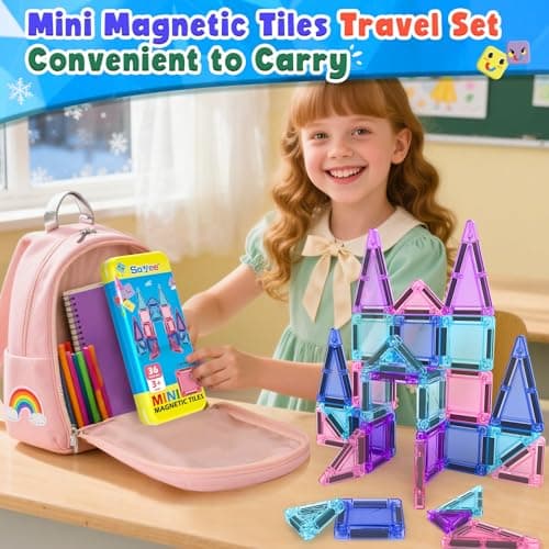 Soyee Magnetic Tiles Toddler Toys Travel Essential Games Magnet Building Blocks STEM Sensory Educational Toys for 3 4 5 6 7 8+ Year Old Boys Girls Christmas Birthday Gifts - Thumbnail 6