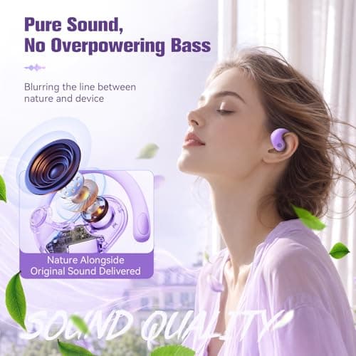 Xmenha Over The Ear Earbuds Open Ear Buds Headphones Over Ear Air Bone Conduction Earbuds Earphones Bone Conducting Air Bone Conduction Headphones Bluetooth Over-Ear Purple - Thumbnail 6