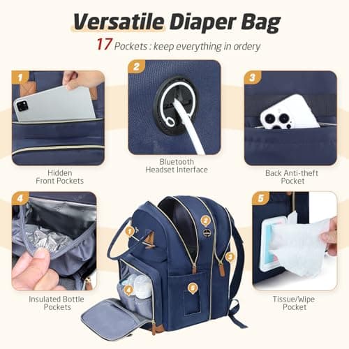 Tonyeee Diaper Bag Backpack, Extra Large Baby Diaper Bag for 2 Kids Twin - Thumbnail 4