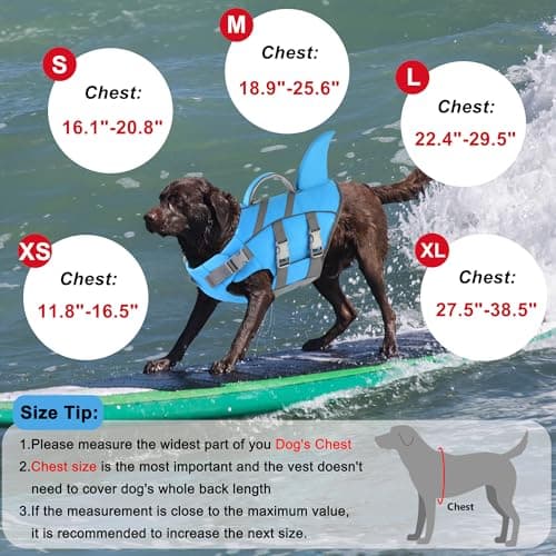 Dogcheer Dog Harness-Style Life Jacket Shark, Reflective Dog Life Vest for Swimming Boating, Adjustable Puppy Swim Vest, Pet Floating Device for Small Medium Large Dogs - Blue, XL - Thumbnail 6