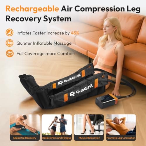 QUINEAR Cordless Leg Recovery System with 5-Zone Air Compression, Leg Massager for Circulation with 11 Levels & 3 Modes, Compression Boots for Athletes, Officer, Elderly(Medium) - Thumbnail 5