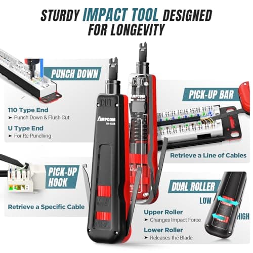 AMPCOM Ethernet Crimping Tool Kit 7-in-1 RJ45/RJ11 Network Tool Kit for Cat6/Cat5e/Cat5 RJ45 Connectors with 110 Punch Down Tool Wire Stripper in Portable Waterproof Bag - Thumbnail 3