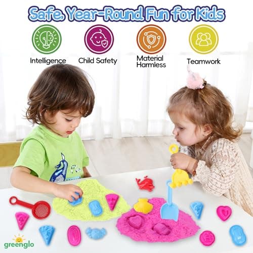 greenglo Kids Sensory Magic Sand Playset - 1.10 Lbs Color Sand Kit, 16 Pcs Molds (Cake/Dessert, car, sea Animal) & Tools, Ideal Sensory Bin for Boys & Girls Ages 3-8 - Thumbnail 3