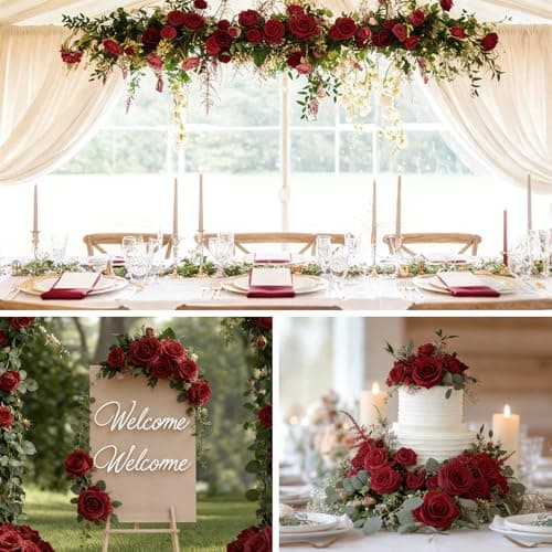 Wenhuidr 12pcs Dark Red Roses Artificial Flowers – Realistic Silk Velvet Fake Rose with Long Stems for Valentines Day Wedding Bouquets Home Decoration Party Centrepieces & DIY Floral Arrangements - Thumbnail 4
