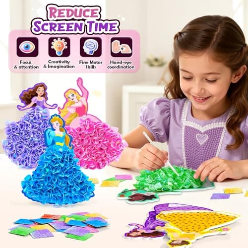 Gooidea Poke Arts and Craft Kits for Girls Ages 4-9, Classical Princesses Poking Art Christmas Gift Crafting Kits, Birthday Boy Girl Toys, DIY Creative Activity for Girl Gifts Ages 4, 5, 6, 7, 8 - Thumbnail 2