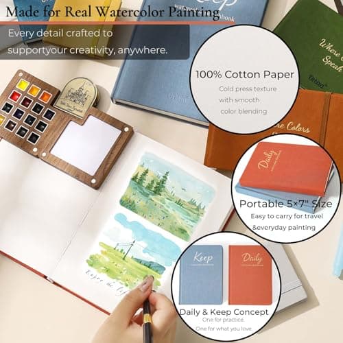 Watercolor Sketchbook Set of 2, Mini 5x7 Travel Watercolor Notebook, Portable Small Sketchbook for Painting, Cotton Paper for Artists, Beginners & Outdoor Use (Daily & Keep) - Thumbnail 3