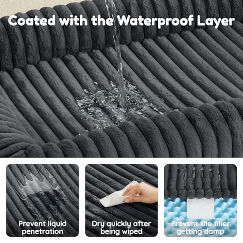 ChiXnuggle Orthopedic Dog Bed with Bolster Sides for Sleeping, Fluffy Plush Rectangular Dog Bed Medium Sized Dog, Luxury Striped Faux Fur Waterproof Dog Couch with Removable Washable Cover, Dark Grey - Thumbnail 4