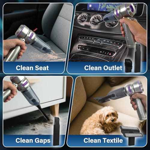 Koucen Car Vacuum Portable Cordless 20000pa High Power 4-in-1 Handheld Vacuum Cordless Rechargeable, Portable Vacuum with 3 Reusable Filter, Small Vacuums for Car Home Office & Pet(Silver Purple) - Thumbnail 4