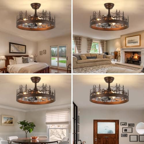 Merexcint Farmhouse Rustic Ceiling Fan with Light, 21" Vintage Cage Ceiling Fans with Lights, Rustic Ceiling Fan for Living Room, Bedroom, Hallway, Entryway Lighting - Thumbnail 2