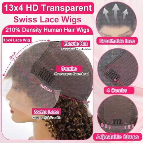 ALSZIQIHR 13x4 Highlight Ombre Lace Front Wig Human Hair Pre Plucked HD Transparent 4/27 Honey Blonde lace frontal Wigs with Baby Hair 180% Density Colored Water Wave Lace Front wig for Women 26 inch - Thumbnail 5