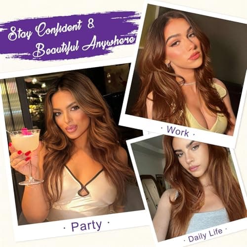 Sotpmal 13x4 HD Lace Front Wigs for Women, Ombre Brown Highlight Long Layered Wavy Glueless Synthetic Wig, Natural Hairline Premium Heat Resistant, Throw and Go Beginner Friendly Daily Wear 26 Inch - Thumbnail 6