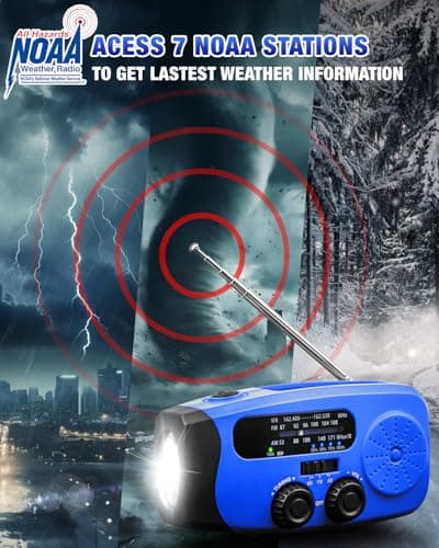 Emergency Hand Crank Radio Emgykit - 2000mAh/7400mWh AM/FM/NOAA Solar Hand Crank Emergency Radio with 3 LED Flashlights, SOS Function for Emergencies, Camping - Blue - Thumbnail 4