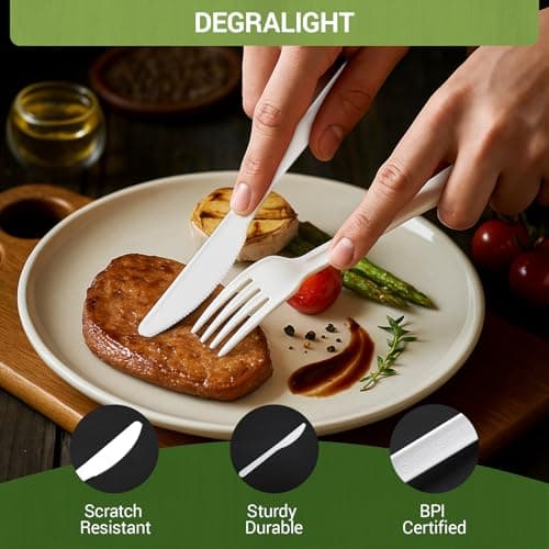 Degralight 100% Compostable Knives - 200Pcs CPLA Knives, Durable and Heat Resistant CPLA Disposable Cutlery, No Plastic Disposable Silverware for Party, Wedding, Office & Daily - Thumbnail 4