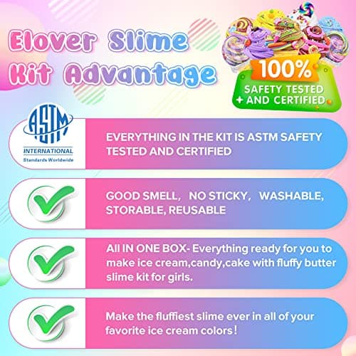 Elover Ice Cream Slime Kit for Girls and Boys Fluffy DIY Slime Toys Gifts Make Ice Cream Slimes for 6-12 Years Old Kids Girl Toys 8-10 Years Old - Thumbnail 5