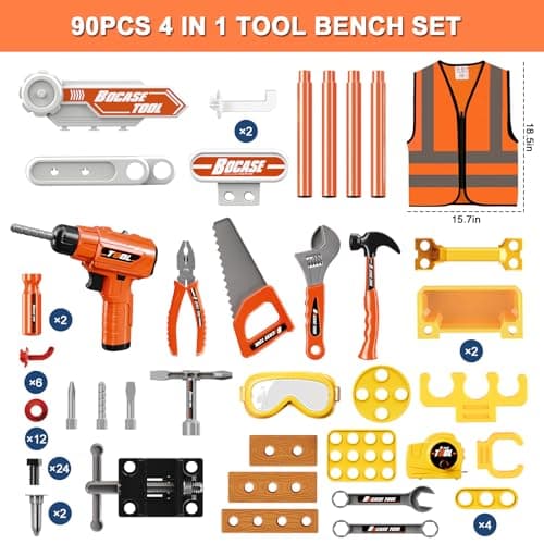 Kids Tool Bench - Toy Workbench with Storage Box,4 in 1 Kids Tool Set with Electric Drill Toy Tool Accessories 90pcs Pretend Play Construction Toy Educational Gift for Kids 3-5,4-8 - Thumbnail 2