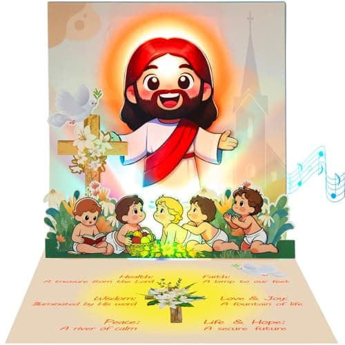 mountova Baptism Card with Light & Music – Pop-Up Jesus Christening Card, Musical Light-Up Christian Keepsake Card for Boy or Girl, Religious Gift for Baptism & Christening - Image 1