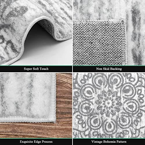 HEBE Hallway Runner Rug 2'x10' Washable Vintage Distressed Area Rugs Non Slip Laundry Rug Runner Boho Floor Carpet Runners for Hallways Entryway Laundry Room Kitchen Bathroom - Thumbnail 2