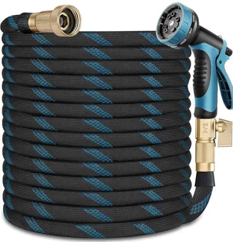 Garden Hose 25 ft, Leak Proof, Kink-Free Water Hose with 10 Function Spray Nozzle, Lightweight, Flexible, Fabric Portable Hose for Gardening, Blue - Image 1