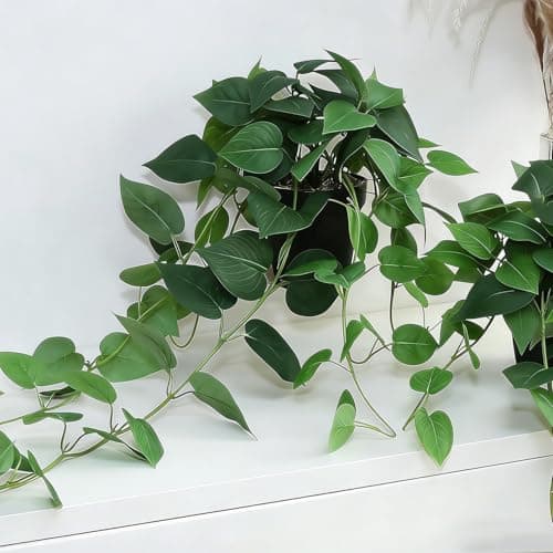 CCPanda Fake Pothos Hanging Plants with Pots, 33.5" Set of 2 Faux Ivy Vines, Realistic Silk Artificial Plants Greenery for Home Indoor Decor, Living Room, Desk Shelf, Bathroom Decoration - Thumbnail 6