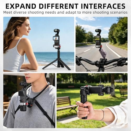 BRDRC Pocket 4 Cage Expansion Adapter, Aluminum Alloy Mount for DJI Osmo Pocket 3/Xtra Muse Accessories, with 1/4" Threads & Cold Shoe & Foldable Action Camera Adapter for Osmo Action Quick-Release - Thumbnail 4