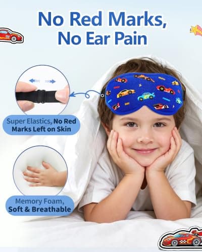 BeeVines Kids 3D Contoured Sleep Mask, 100% Blackout Sleeping Eye Masks for Boys, Pressure-Free Memory Foam Cushioned Eye Cover, Adjustable Strap, for Travel Gifts (Racing Car) - Thumbnail 6