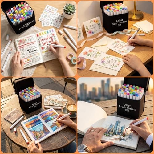 Caliart Alcohol Markers Brush Tip, 51 Colors Dual Tip Artists Coloring Markers Set Brush & Fine, Permanent Alcohol Based Colored Sketch Pens, Art Supplies Gifts for Adults Illustration Drawing - Thumbnail 5