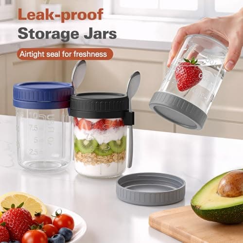 Cozyverge 6 Pack Overnight Oats Containers with Lids and Spoons, 16 oz Airtight Oatmeal Container with Measurement Marks, Overnight Oats Jars Large Capacity Airtight Jars for Milk, Cereal, Fruit - Thumbnail 3