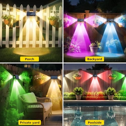 T-SUN Solar Fence Lights Outdoor, 7 Fixed Colors and Color Changing Fence Lights Solar Powered, IP65 Waterproof LED Dusk to Dawn Deck Light for Porch Backyard Wall Step Patio Railing Pool (6 Pack) - Thumbnail 6