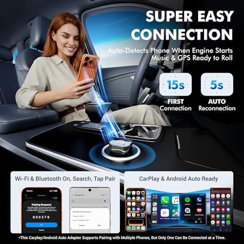 2026 Upgraded 2-in-1 Wireless CarPlay Adapter for iPhone & Android Auto, Plug and Play, Convert Wired to Wireless, Fast Auto-Connect & No Latency, USB-A/USB-C for 98% Factory Wired Cars - Thumbnail 6