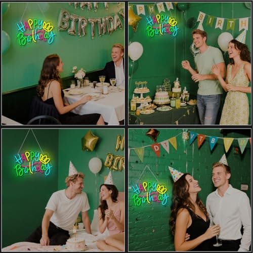 WLHOPE Happy Birthday Neon Sign Led Lights for Party Wall Decor Transparent Acrylic Board Light Signs for Club Children Friends Gift Decoration - Thumbnail 3