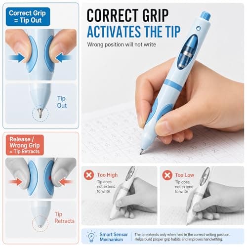 Write Right Learning,Pencil Kids Handwriting Gripper,Posture-Correcting Pen with Automatic Refill, Posture Correction Training Writing, 12 Replacement Refillers. (Blue) - Thumbnail 5