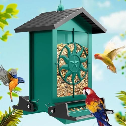 Squirrel Proof Bird Feeders for Outdoors with Weight-Activated, 5LB Large Metal Wild Bird Feeders for Cardinals,Blue Jay,Finch, Weatherproof Durable Hanging Bird Feeder for Backyard,Garden (Green) - Image 1