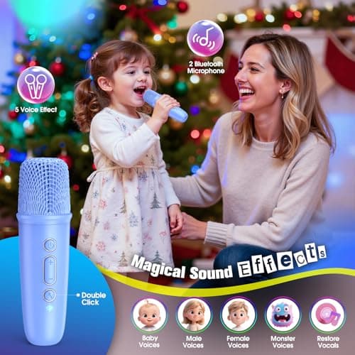Disco Light Kids Karaoke Microphone: Boys Birthday Gifts Toys for 4 5 6 7 8 9 10 11 12 Year Old LED Lights Stand Bluetooth Karaoke Machine Portable Bluetooth Speaker with 2 Wireless Microphone Family - Thumbnail 4