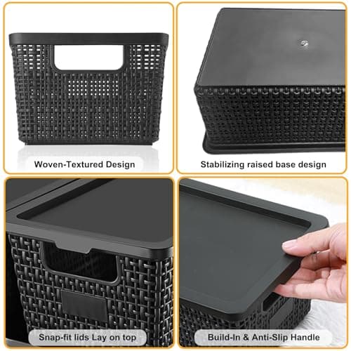 Storage Bins with Lids | Plastic Storage Baskets with Lids for Office Organization,Stackable Organizing Bins with Latching Design, Easy-Clean Boxes for Home, Office, Toys & Classroom Supplies, 6 packs - Thumbnail 3