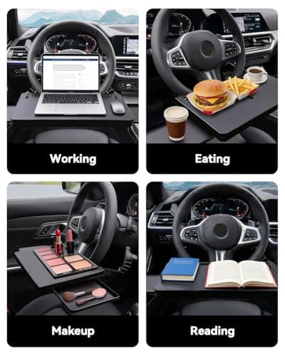 LXENSYENGX Car Steering Wheel Desk for Laptop, Portable Car Steering Wheel Tray for Eating & Work, Multipurpose Travel Car Table, Steering Wheel Mounted Desk (Parked Use Only) - Thumbnail 2