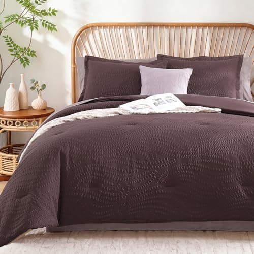 Geniospin Twin Comforter Set - 5 Pieces Purple Bedding Set, Botanical Textured Comforter Set, All Season Comfortable Bed in a Bag with Comforter, Sheets, Pillowcase & Sham - Image 1