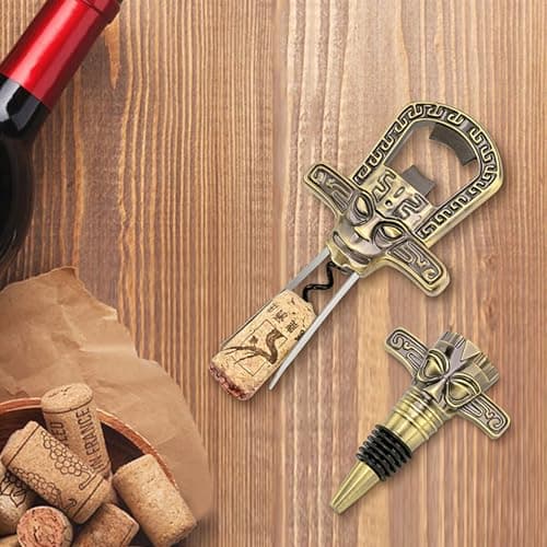 Professional Wine Opener Set for Old & Fragile Corks - 3-in-1 Cork Extractor Removes Older Wine Corks Whole & Intact, Beer Bottle Opener with Elegant Zinc Alloy Base & Stopper Set (Antique Bronze) - Thumbnail 6