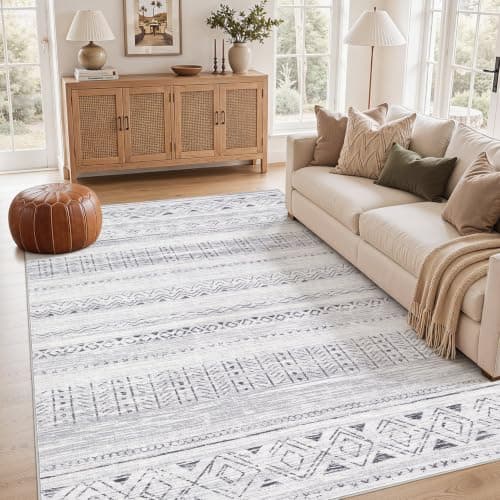 cotiled 5x7 Area Rug Living Room: Washable Boho Rugs with Non Slip Backing Large Soft Indoor Stain Resistant Carpet for Bedroom Farmhouse Dining Room Lightweight Home Decor Dark Grey - Image 1