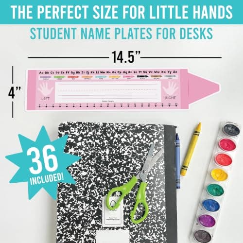 Hadley Designs Desk Name Tags for Classroom –36 Student Name Tags for Desks, 14.5x4 Name Plates for Classroom Decor, Teacher Supplies Crayon Nametags, 1st-3rd Grade Kindergarten Preschool Must Haves - Thumbnail 2