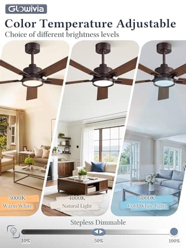 Glowivia 60 Inch Ceiling Fan with Lights and Remote, Smart APP Control, Dimmable with All-Setting Memory, Quiet DC Motor Reversible Blades, Damp Rated Modern Ceiling Fan for Bedroom Patio Living Room - Thumbnail 4