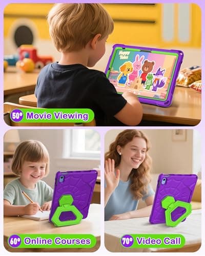 YIHE Shockproof Kids Case for iPad (A16) 11th Generation 11 Inch 2025/ iPad 10th Generation 10.9 inch 2022, Durable Protective Cover with Built-in Screen Protector & Stable Stand, Purple Green - Thumbnail 4