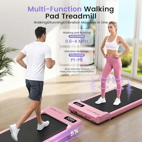 Pink Walking Pad Treadmill with Incline - Under Desk Treadmill with Vibration Massage Plate, 2.5HP Compact Portable Treadmills for Home Small Spaces, Office, Remote Control & LED Display - Thumbnail 2