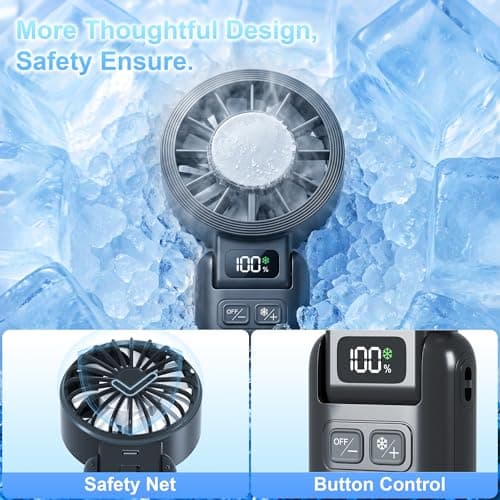 Pro Portable Handheld Fan with Ice Cooling, 5.5m/s High Speed Rechargeable Fan, Independent Switch, 135° Adjustable, 5-Speed, LED Display, Neck Personal for Travel Essentials, Concerts, Sports Events - Thumbnail 5