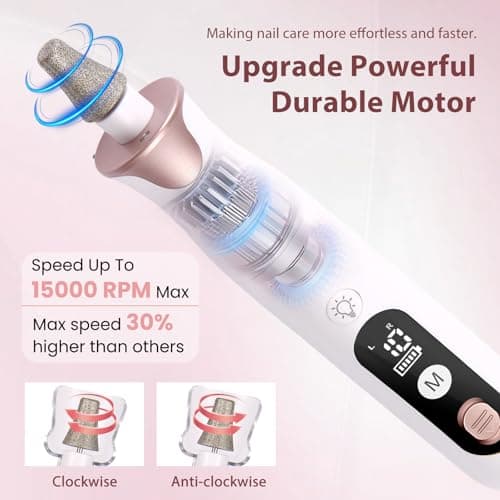ZABOUL Electric Nail Drill Kit Cordless Professional Manicure Pedicure Nail File Buffer for Acrylic Nails Gel Polishing Removing Manicure Salon Home with Nail Drill Bits Sanding Bands - Thumbnail 3