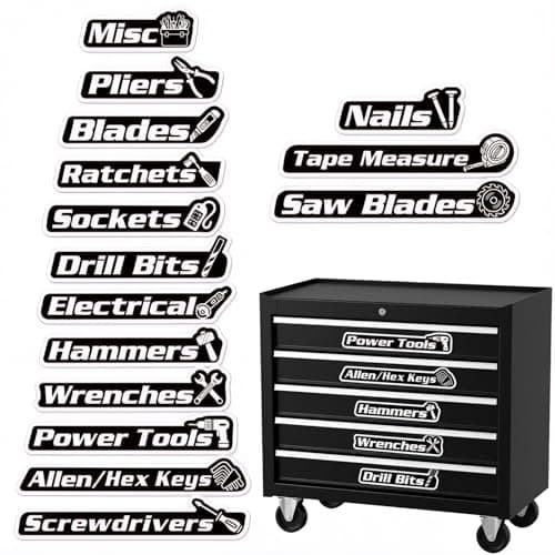 15-Pack Magnetic Tool Box Labels with Visual Icons, Upgraded 3D Magnetic Toolbox Labels for Fast ID, Tool Box Magnets for Steel Chests, Narrow Drawers & Garage Organization, Practical Gift for Men